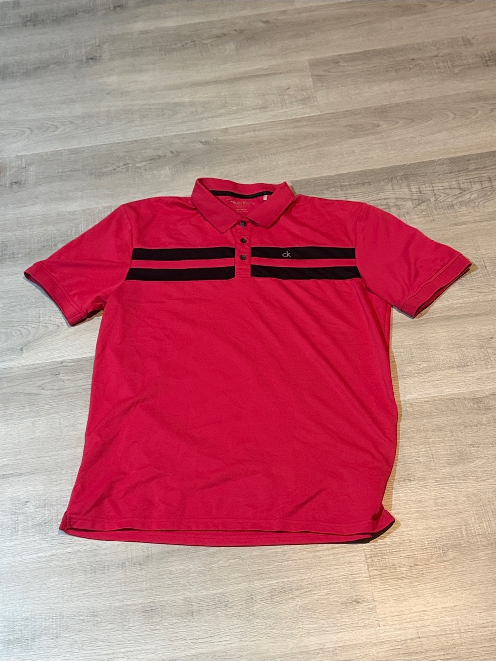 Calvin Klein Men's Bright Red Polo with Black Chest Stripes